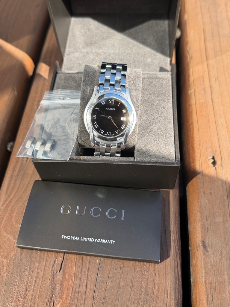 Gucci Silver Bracelet Watch With Black Dial
